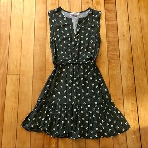 LOFT Dark Green Patterned Sleeveless Dress